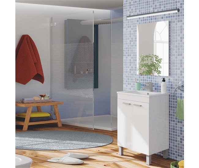 Mueble baño Levis 2 puertas espejo, sin lavabo, Blanco brillo Blanco