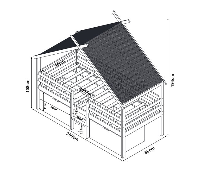 Cama infantil Surnadal con colchón pino Blanco/ Madera