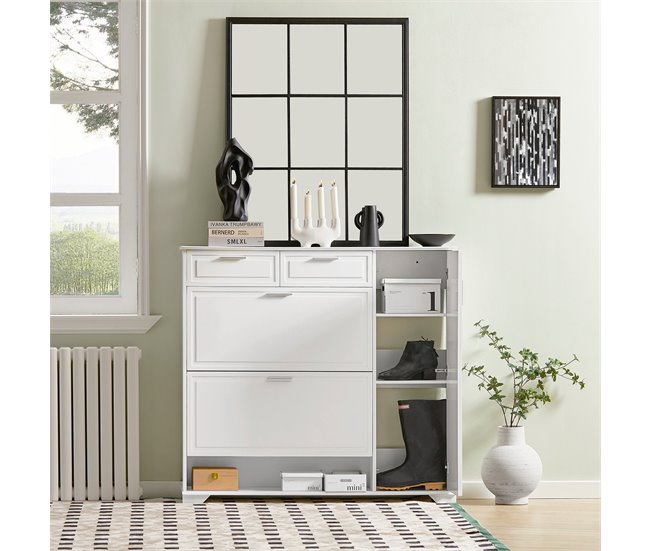 Zapatero con 2 Solapas,1 Puerta y 2 cajones FSR104-W SoBuy Blanco