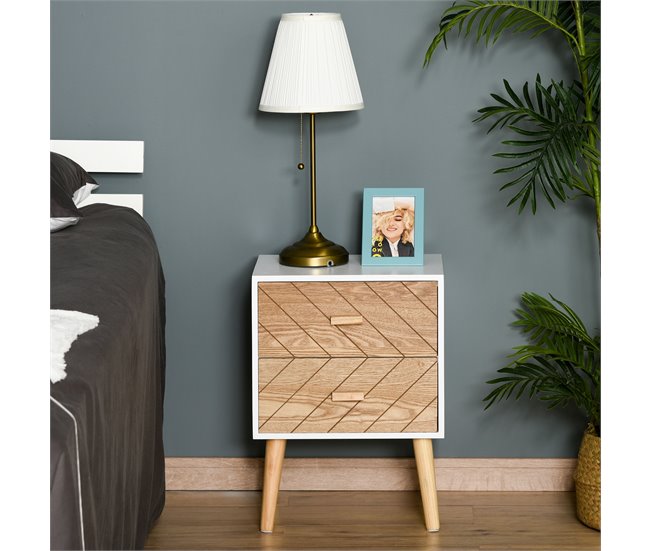 Mesita de Noche MDF y madera maciza HOMCOM 40 Blanco