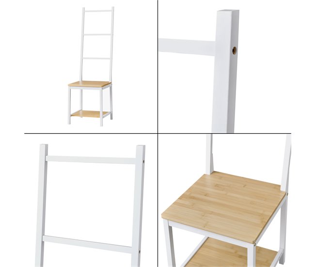 Galán de noche Juuka bambú con 2 estantes y 3 barras Blanco