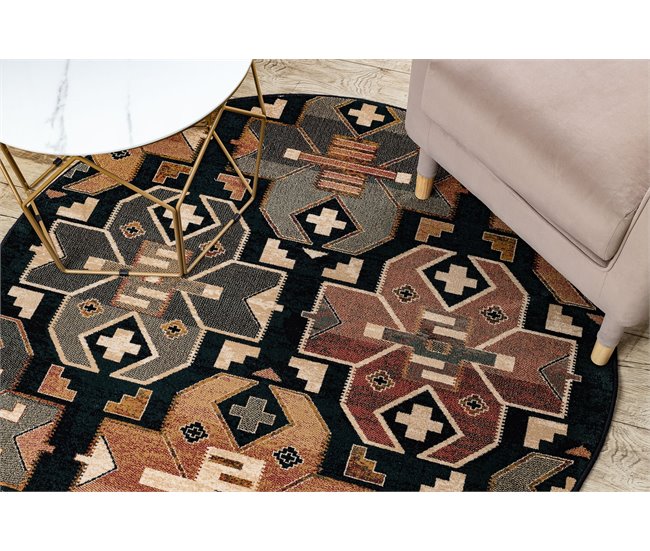 Alfombra de lana SUPERIOR circulo DIAS Étnico 135x135 Multicolor