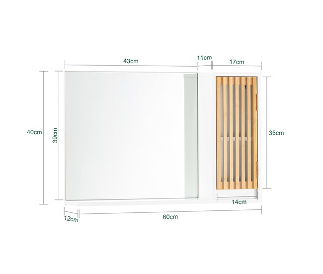Armario de Pared con Espejo con Puerta BZR128-W SoBuy Blanco