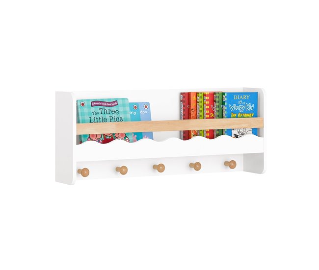 Librería Infantil de Pared con 5 ganchos SoBuy KMB78-W Blanco