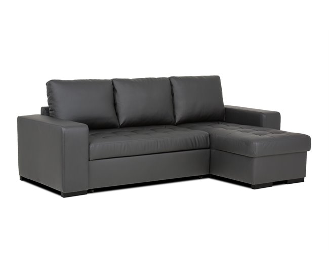 Chaise longue piel sintética con cama HARRY Negro