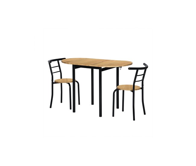 Set Mesa y 2 Sillas - Modelo LEVA - Sobre+asiento MDF - Estructuras Metal Roble