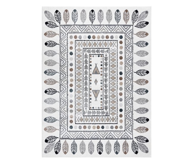 Alfombra FUN Teepee para niños indio marco 180x270 Blanco/ Gris