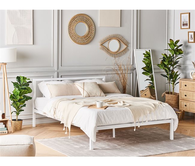 Beliani Cama con somier Metal CUSSET 147x209 Blanco