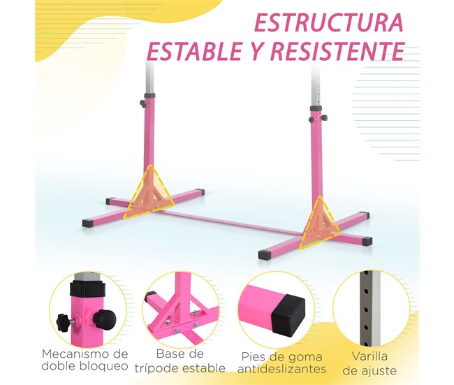 Barra de Gimnasia Acero HOMCOM, deportes y ocio - musculación Rosa