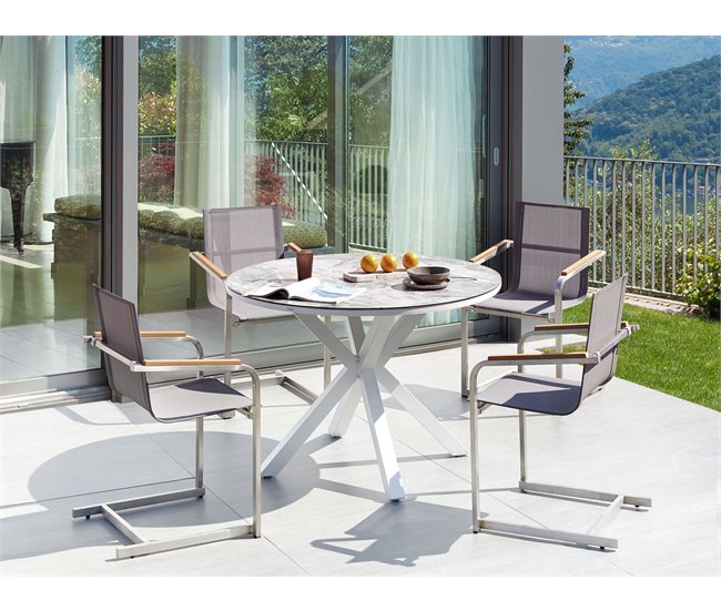 Beliani Conjunto de comedor MALETTO/COSOLETO Blanco/ Gris