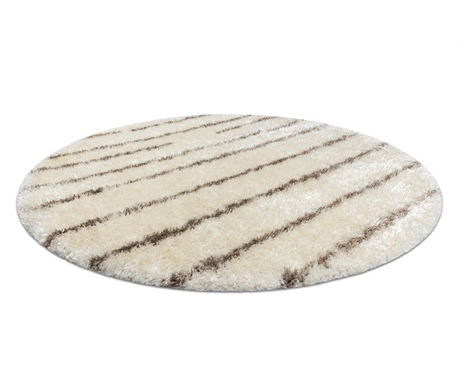 Alfombra FLUFFY 2371 circulo shaggy rayas 160x160 Crema