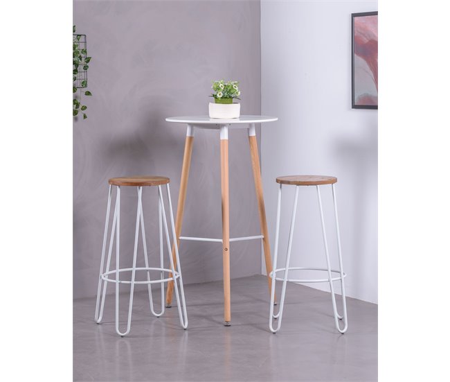 Taburete industrial en madera de fresno  - Lisbon Blanco