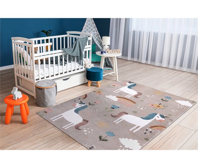 Alfombra FUN Sweety para niños unicornio arcoiris 200x290 Beige