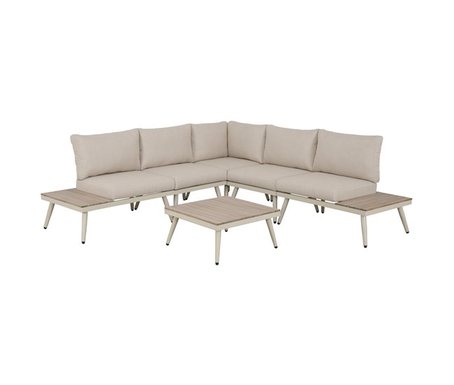 Set de jardín BIARRITZ con sofá y mesa de centro color blanco Blanco/ Madera