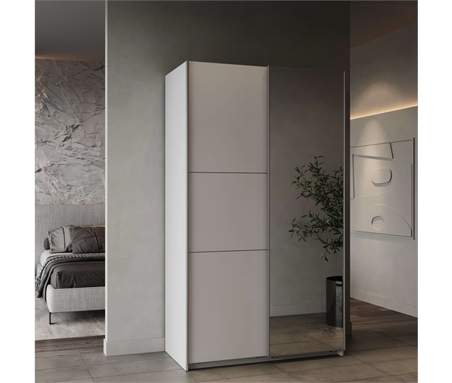 Armario Alto 2 Puertas Correderas con Espejo Ghost Blanco