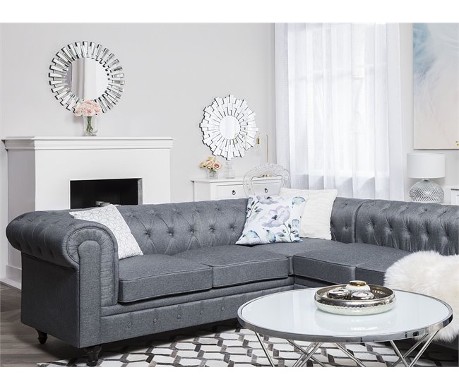 Beliani Sofá esquinero Poliéster CHESTERFIELD Gris