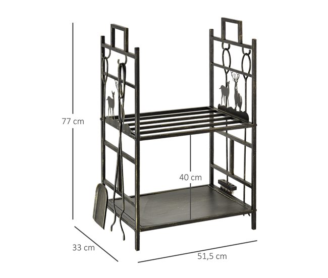 Soporte para Leña Metal Outsunny, hogar - climatización Negro
