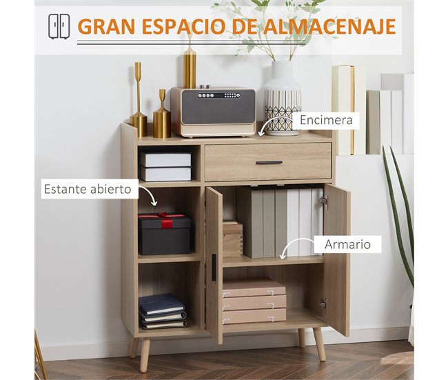 Aparador Auxiliar Melamina de Madera HOMCOM 80 Marron