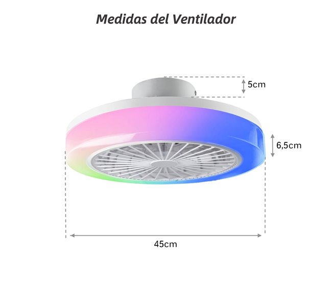 Ventilador Techo Plafón LED RGB Ventiladores de Techo Motor DC Blanco