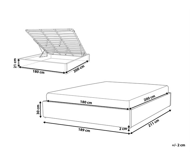 Beliani Cama con almacenaje sin cabecero Poliéster DINAN 187x214 Gris Oscuro