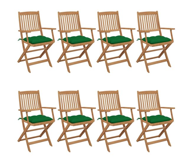 8 Sillas de jardín plegables de madera con cojines Antracita