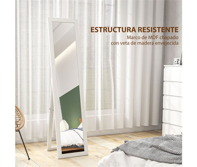 Espejo Cuerpo Entero MDF, Vidrio Templado HOMCOM Blanco
