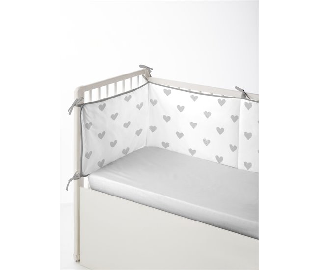 PROTECTOR DE CUNA/MAXICUNA CORAZONES A Blanco/ Gris