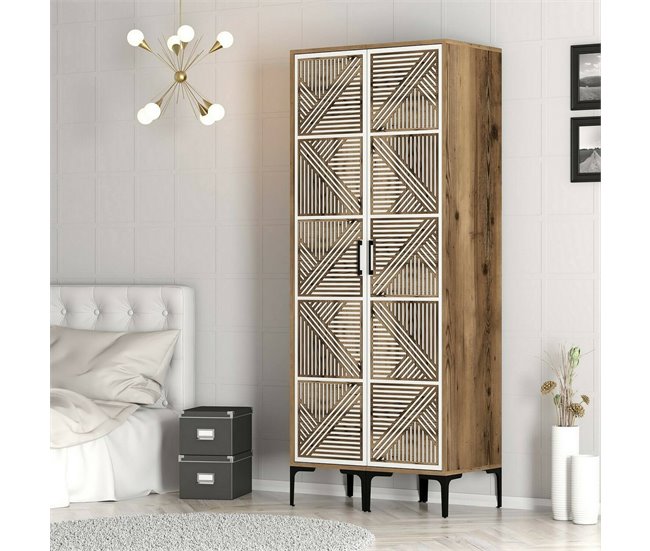 Armário 2 portas com efeito madeira 80 Blanco/ Madera