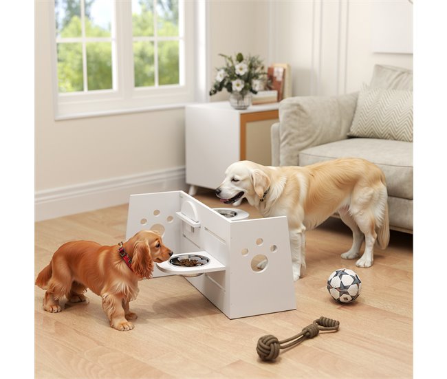 Comedero Perros Elevado MDF, Acero PawHut Blanco