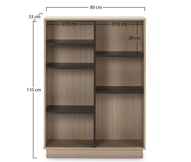 Estantería Librería Vigo 110x80 cm, estantería de Oficina, Color Roble y Gris, 80 x 33 x 110 cm Roble