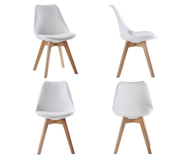 Conjunto de mesa rectangular PIA y 4 sillas NORA Blanco