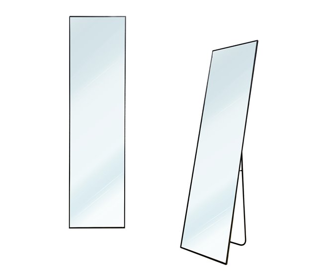 Espejo de Pie Metal Square Edge con Soporte Suelo 40x5 Negro