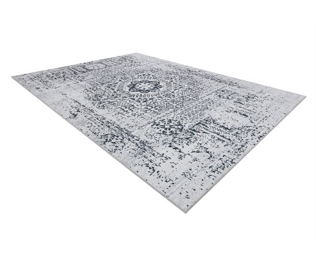 Alfombra lavable ANDRE 1072 Rosetón vintage 160x220 Blanco/ Gris