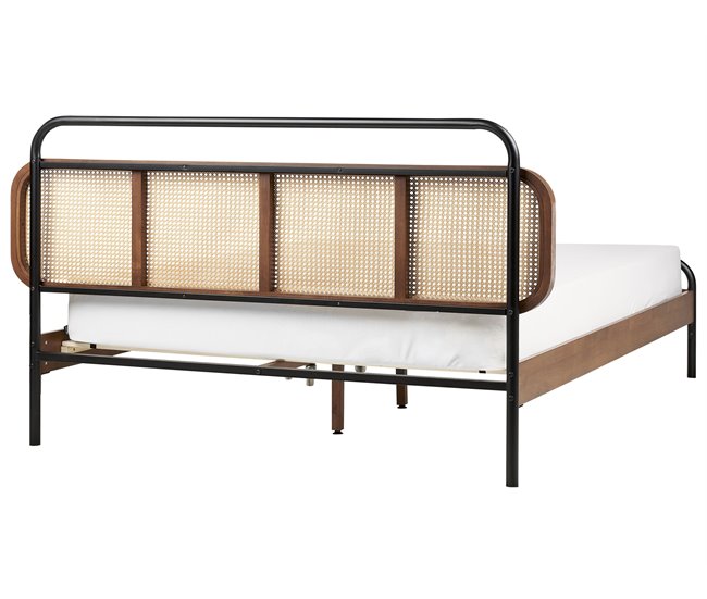 Beliani Cama Madera de caucho BOUSSICOURT 202x210 Marron