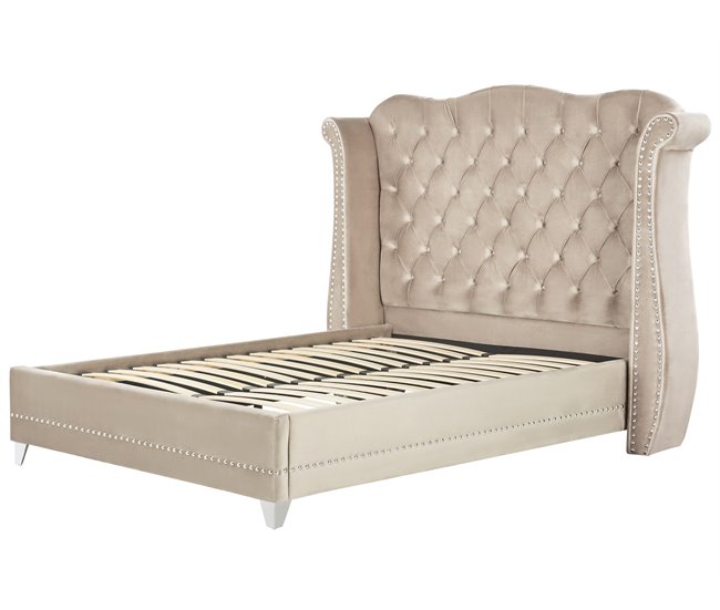 Beliani Cama con somier Terciopelo AYETTE 185x215 Beige