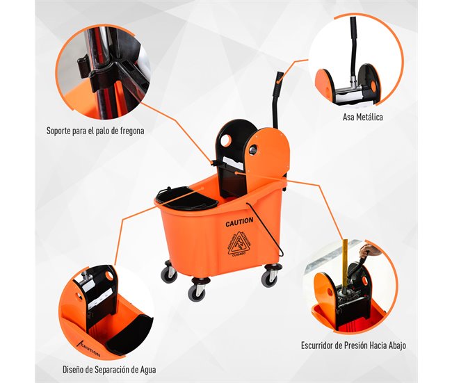 Cubo para Fregona Plástico PP, Metal HOMCOM Naranja