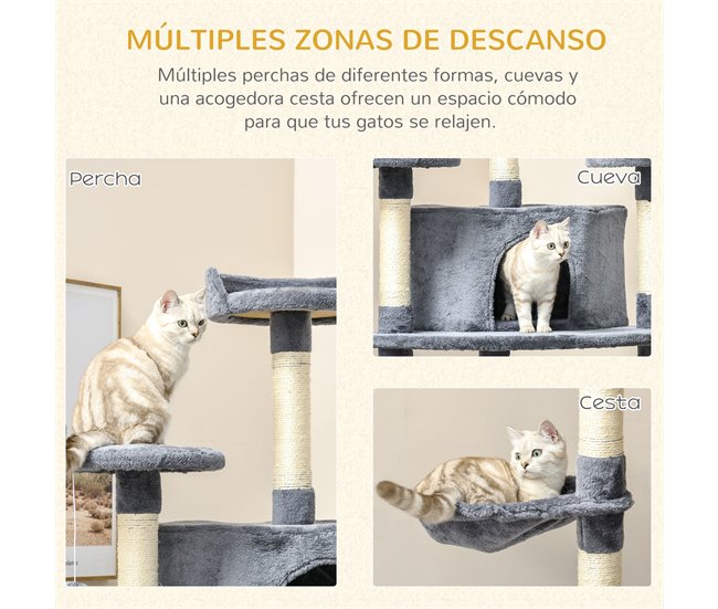 Árbol Rascador para Gatos Aglomerado de Madera, Sisal y Felpa Gris