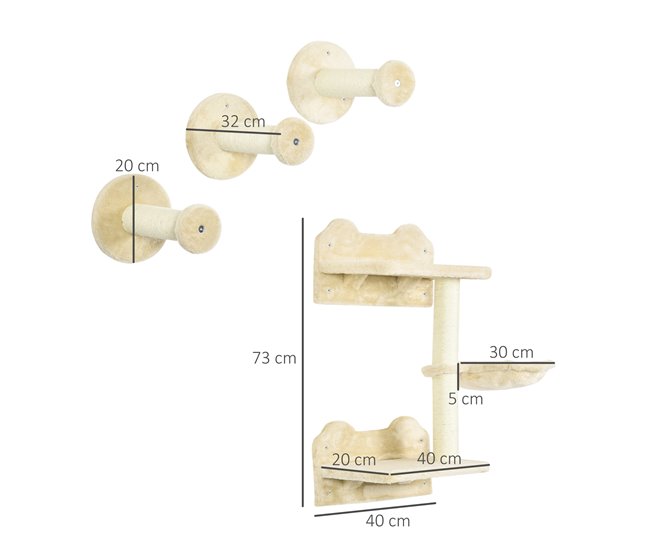 Estanterías para Gatos Aglomerado de Madera, Poliéster PawHut Crudo