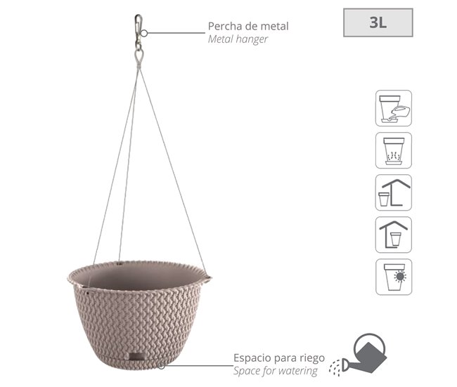 2x Maceta redonda colgante 3L Prosperplast Splofy Marron Claro
