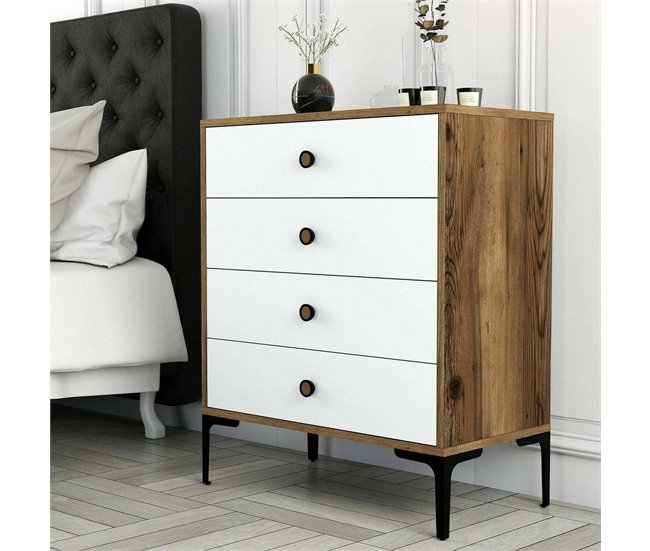 Cômoda com efeito madeira 76 Blanco/ Madera