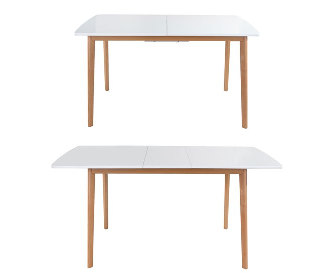 Mesa extensible Helga 120, 4 sillas Nora Blanco