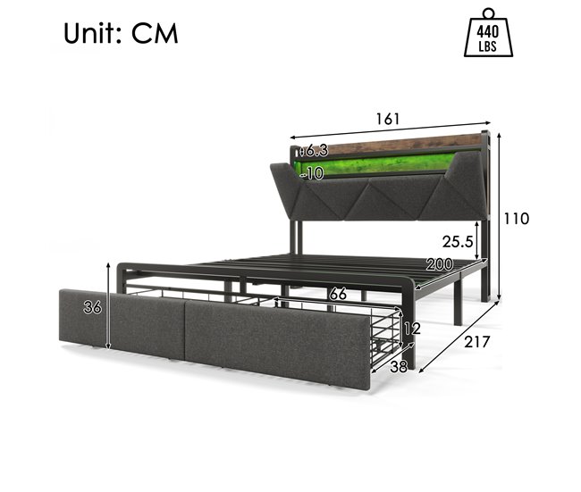 Camas de matrimonio 161x217 Gris