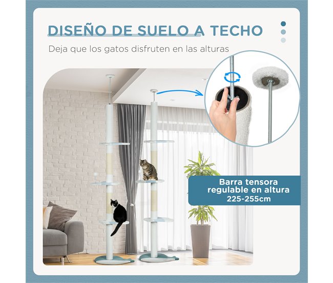 Árbol para Gatos Aglomerado de Madera, Felpa, Algodón PawHut Blanco