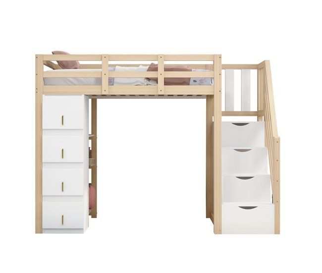 Cama alta para niños Natural/ Blanco