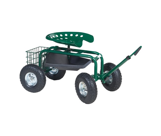 Asiento de jardinería Casarano con ruedas acero Verde