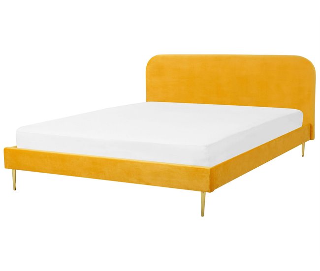 Beliani Cama Terciopelo FLAYAT 193x215 Amarillo