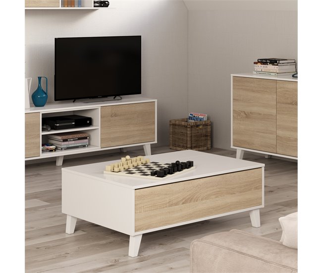 Mueble TV Kira 1 Estante 2 Puertas Roble/Blanco Blanco