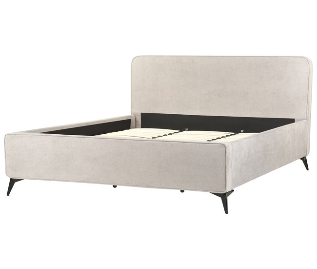 Beliani Cama Poliéster VALOGNES 192x220 Gris Claro