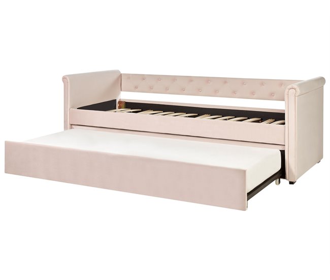 Beliani Cama con somier Terciopelo LIBOURNE 92x220 Rosa Talco