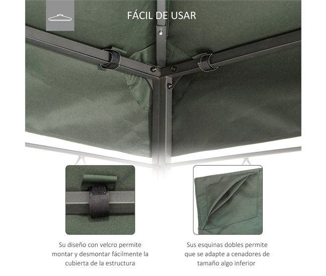 Techo de Repuesto para Cenador Poliéster Outsunny 400x300 Gris